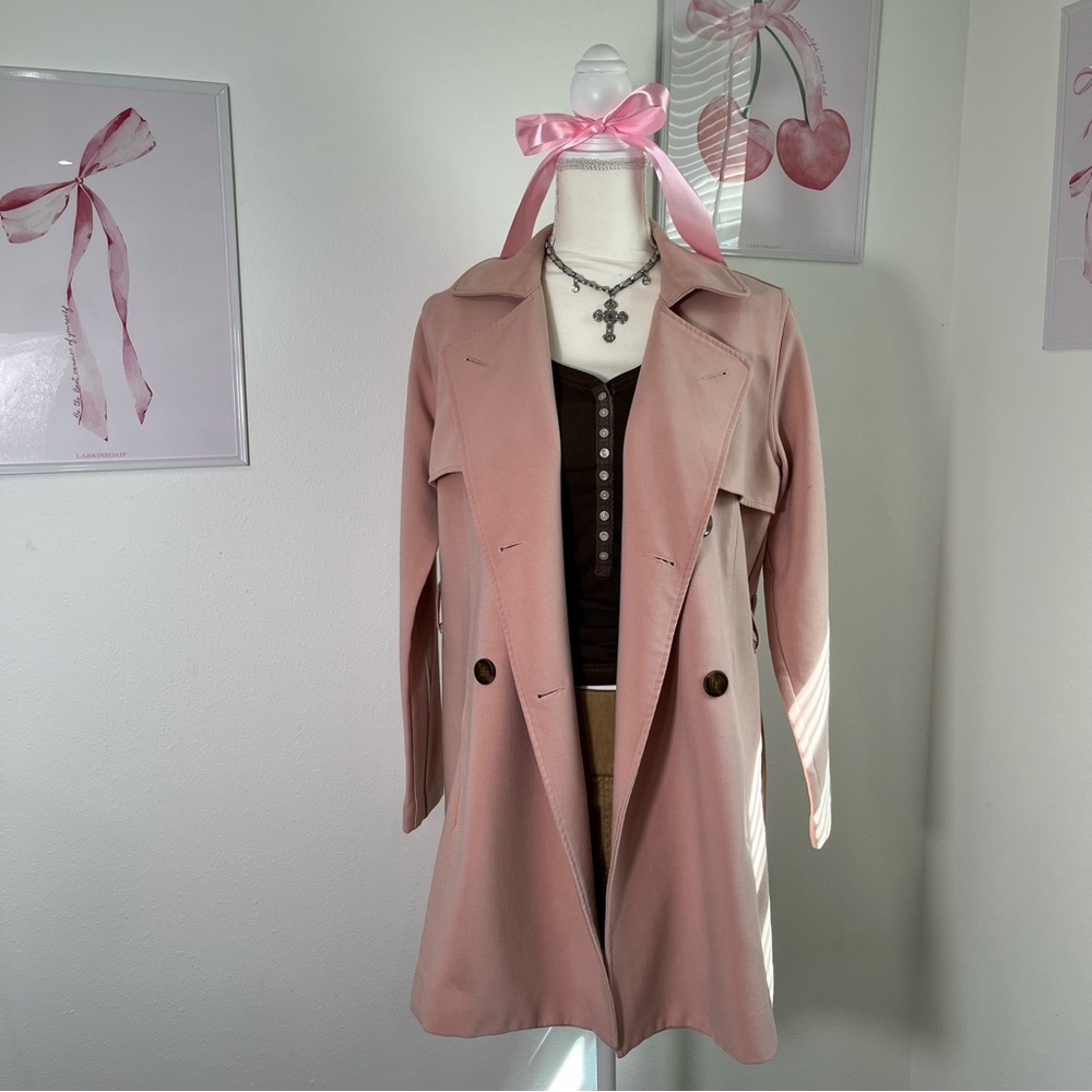Abercrombie &‎ Fitch Baby Pink Blush Trench Coat Y2K Vtg Womens Size Medium